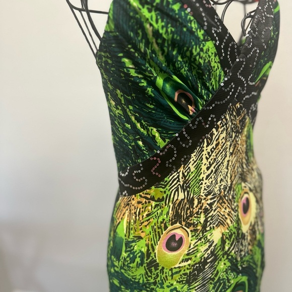 Ever Pretty Green Gold Embellished Slit Maxi Dress ( peacock design) - Picture 5 of 8